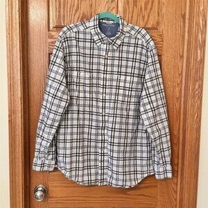 Nautica Mens Shirt Size L White Plaid Long Sleeve Button Up Casual